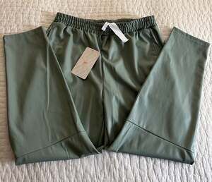 Fabletics NWT Women's High-Rise Smoke Green Vegan Leather Jogger